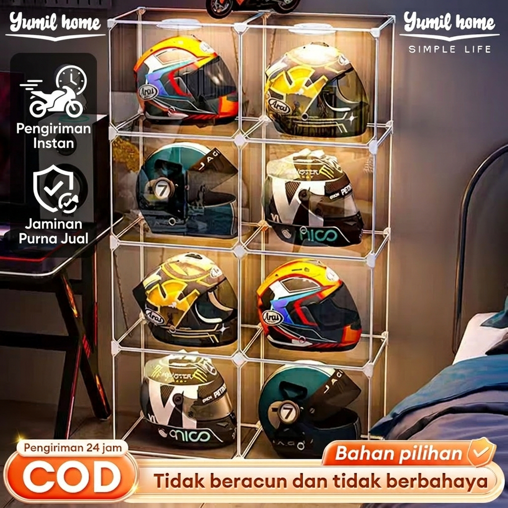 SALVO-RAK HELM /LEMARI HELM  PAJANGAN rak/Tempat Helm Rak/Transparant  display Lemari
