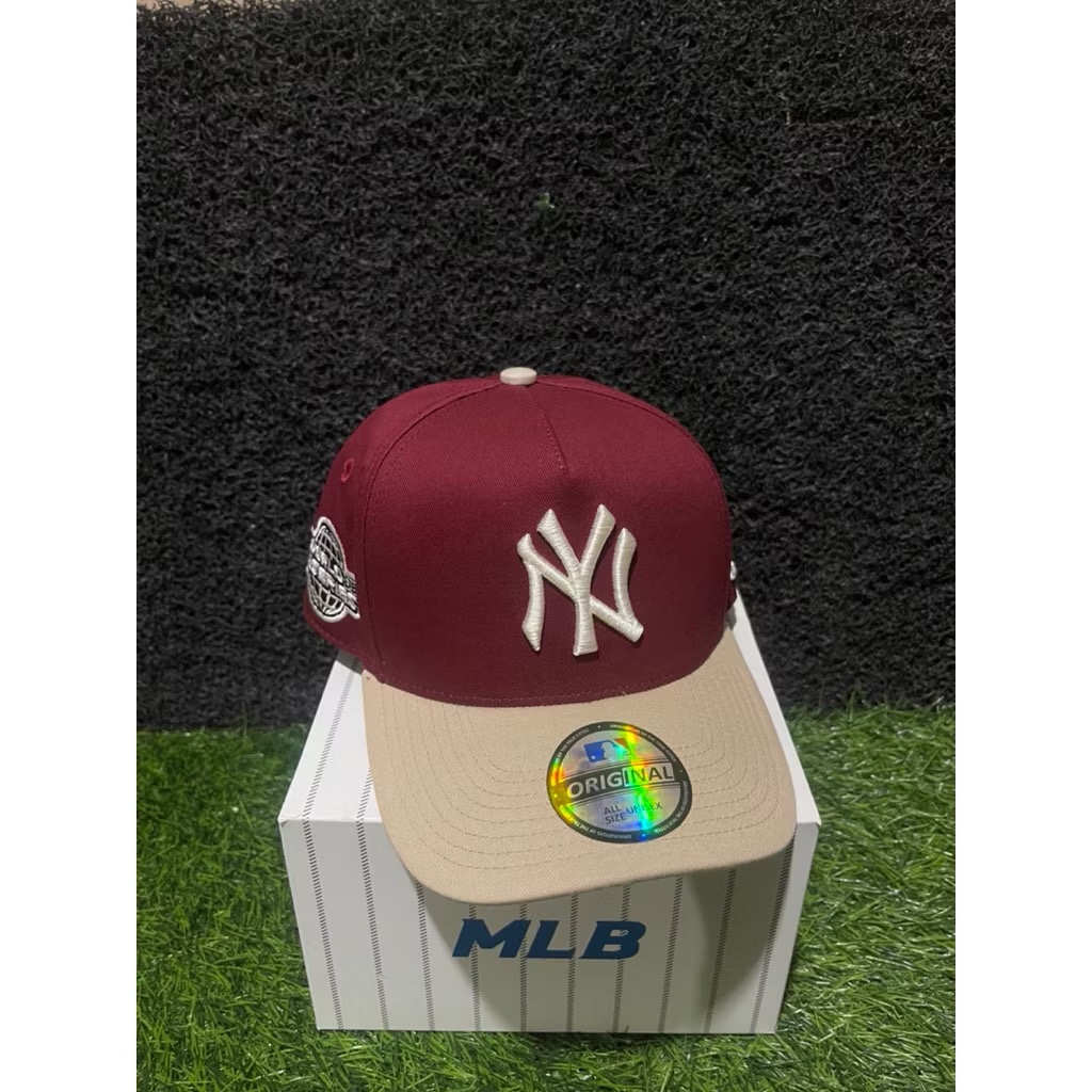 TOPI BASEBALL MLB NY MAROON CREAM ORIGINAL CAPS / TOPI PRIA WANITA / TOPI WITH BOX