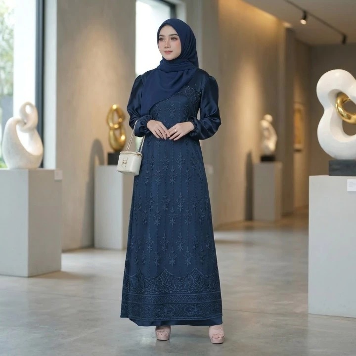 Gamis Kekinian Wanita Rianti Dress BL Bahan Velvet Mix Brukat Aplikasi Mutiara Premium Gamis Pesta K