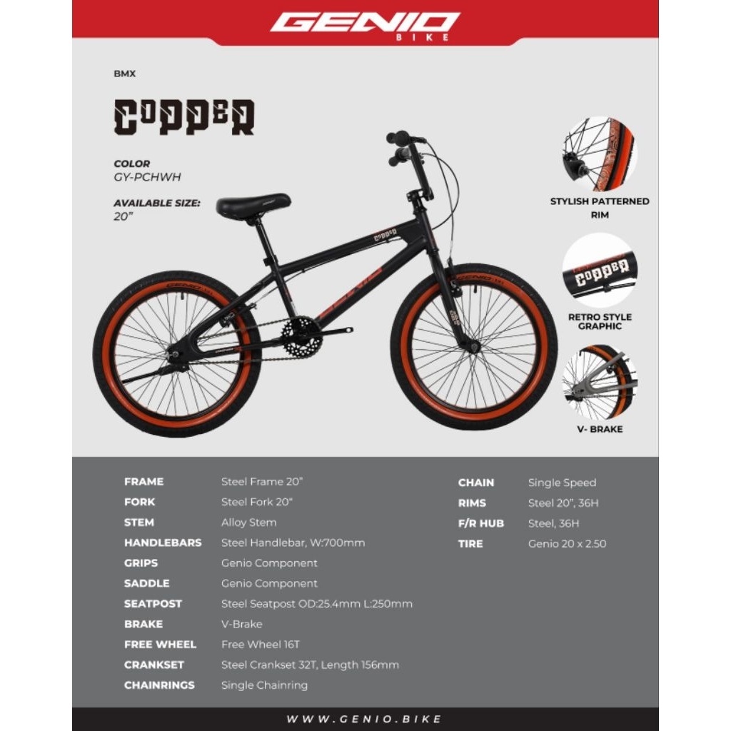 Sepeda Bmx 20 United Genio Snowmass Dan Copper