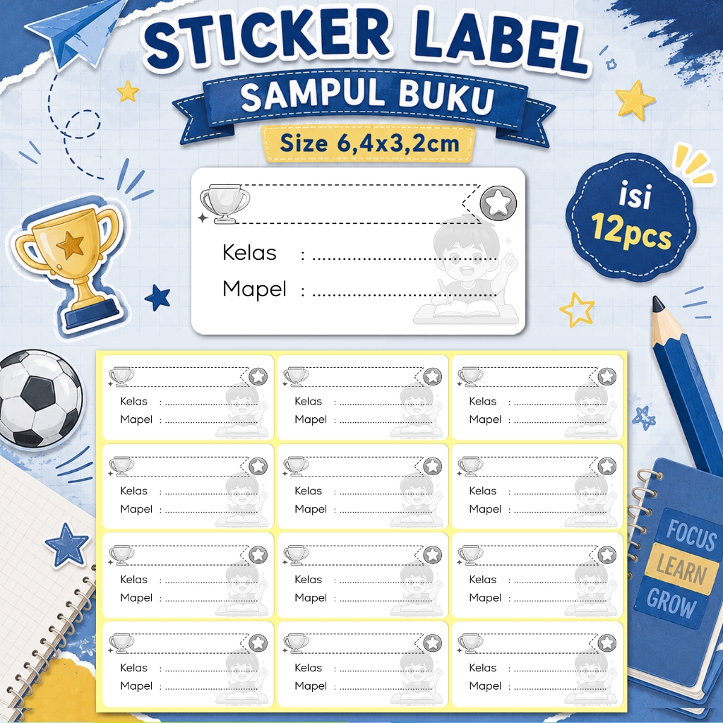 AF Stiker Label Buku Polos, Label Nama Sampul Mapel Roket