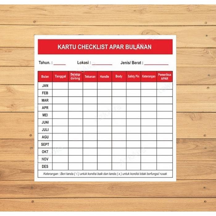 Kartu Checklist l Ceklis APAR Bulanan Uk. 15 x 15 CM Stationery