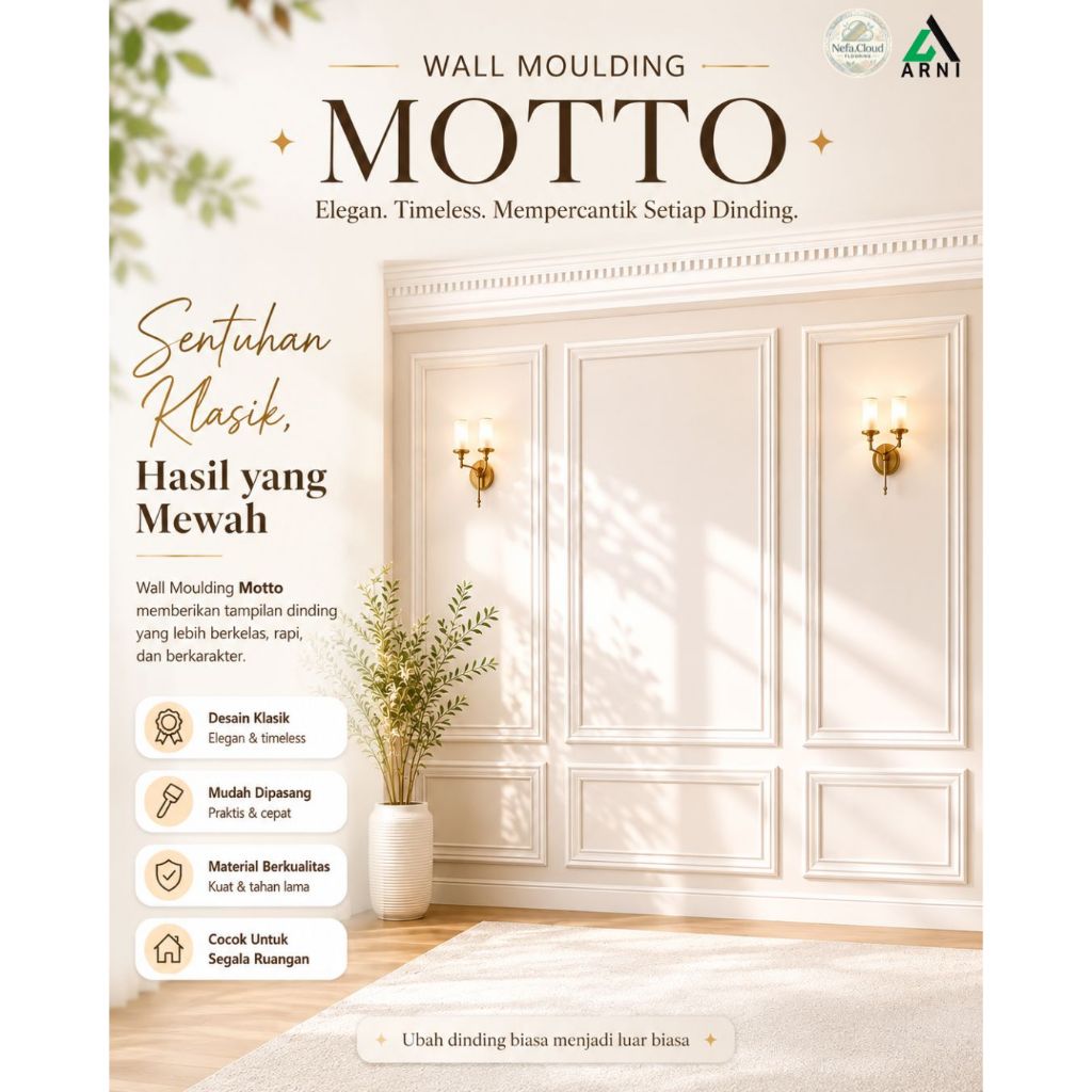 Wall Moulding Motto Panjang 2,9m / Moulding Dinding Bahan PVC |Cocok Untuk Segala Ruang