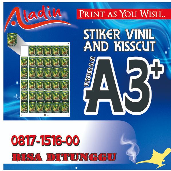 Stiker Label Vinyl Uk A3+ Plus Kisscut Plus Laminating