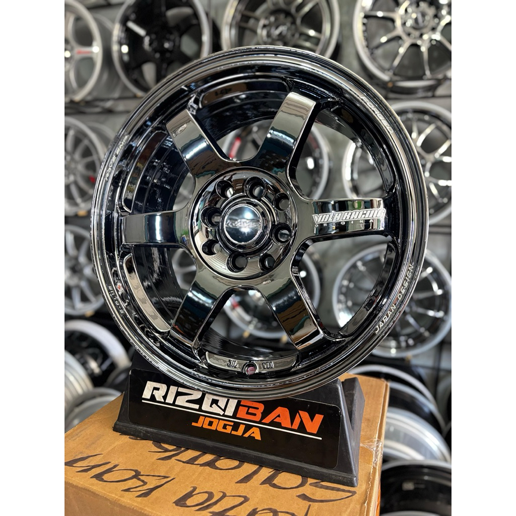 velg te37 r16 black chrome pcd 4x100/114 kondisi baru