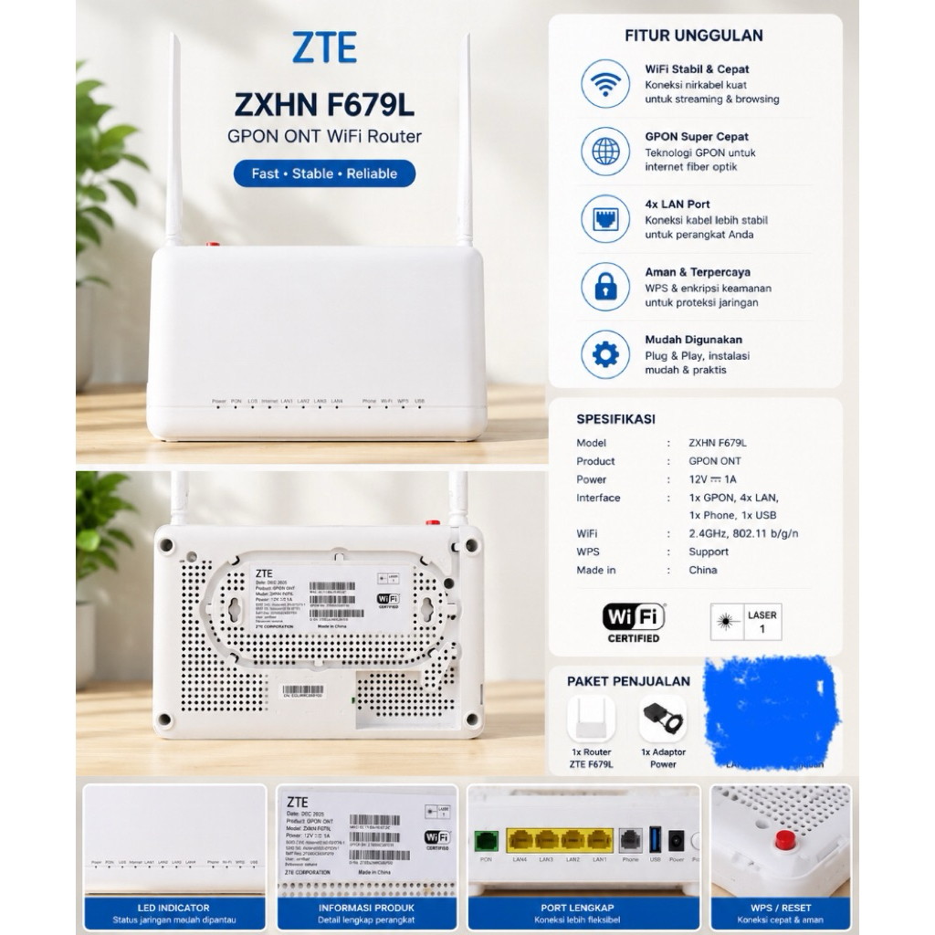 ZTE ZXHN F679L GPON ONT WiFi Router bekas