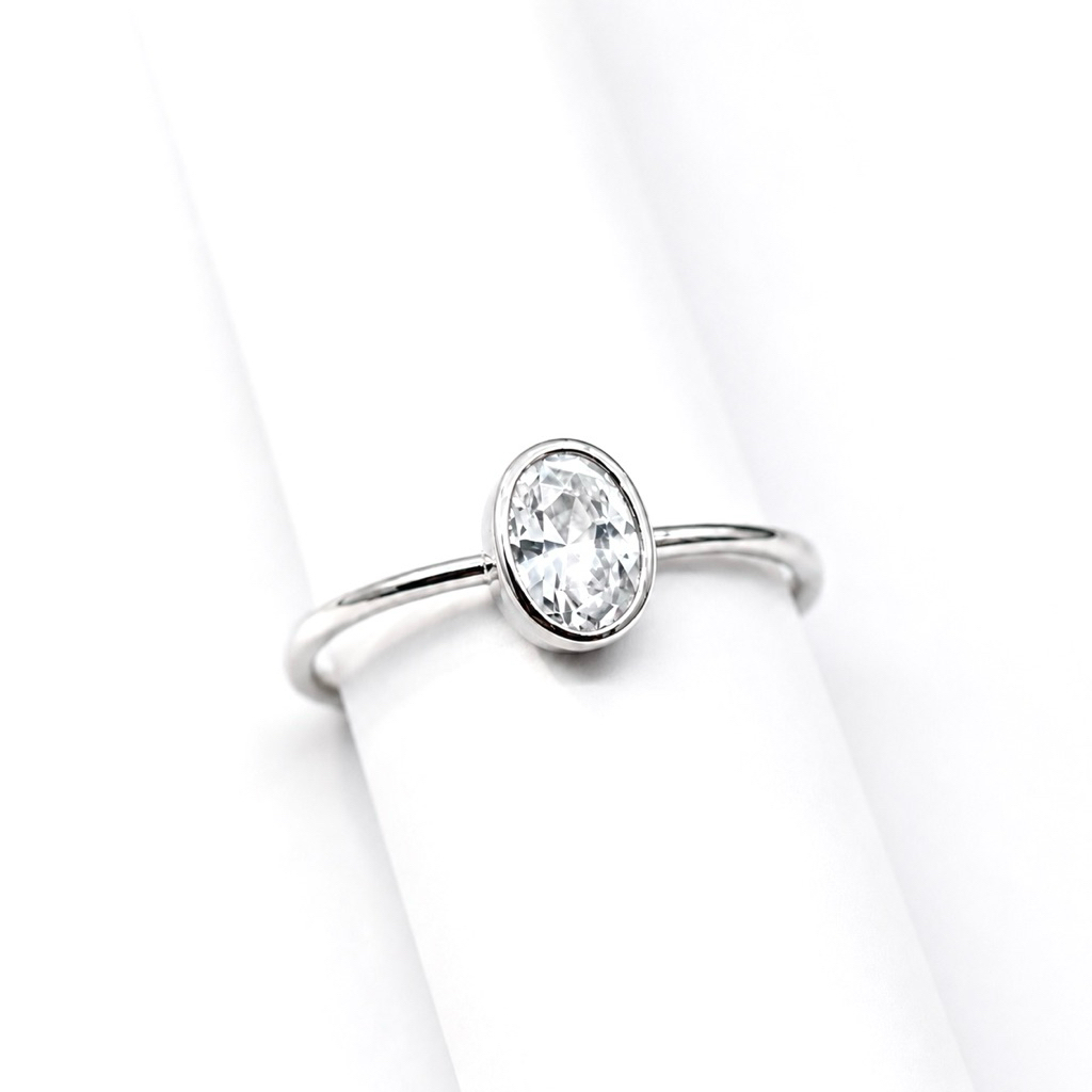 Cincin Perak 925 Asli - Batu Oval Zircon Natural Wanita Ring S925