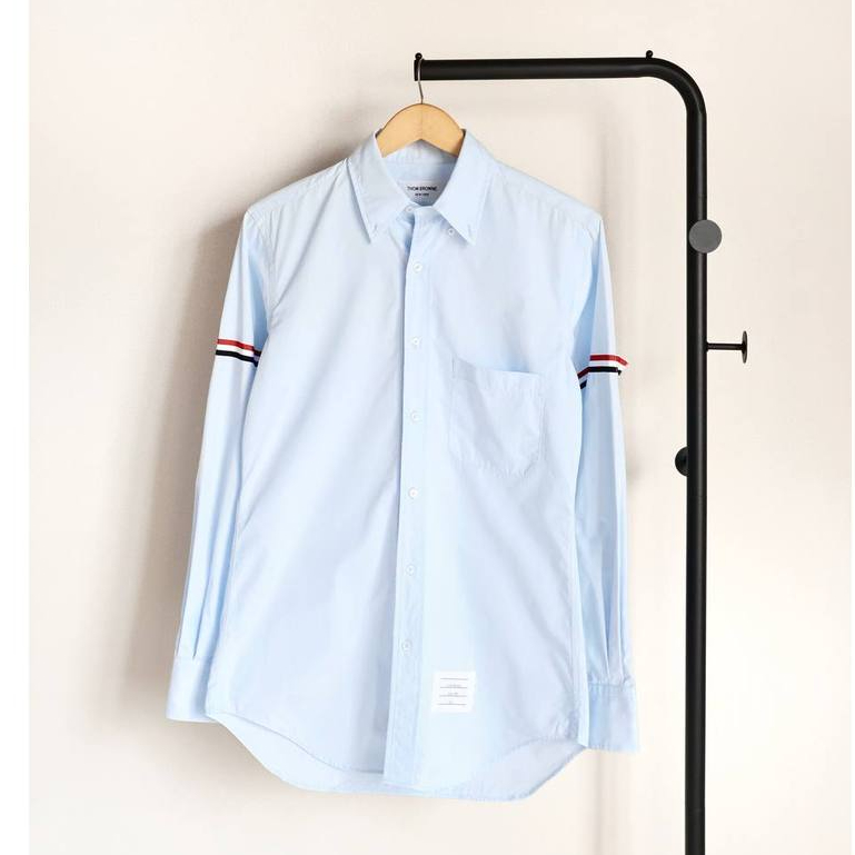 Thom Browne RWB stripe long sleeve shirt in light blue