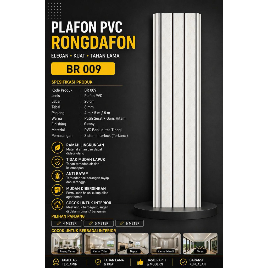 plafon pvc motif garis silver BR 009 GLOSSY RONGDAFON
