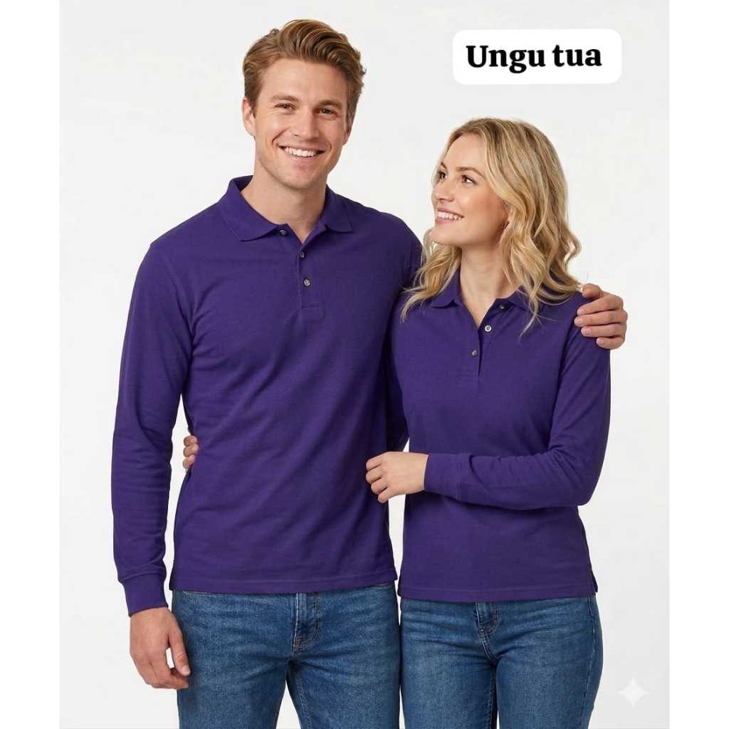 Kaos kerah FO POLOS lengan panjang warna UNGU TUA / kaos kerah lengan panjang / kaos kerah polos pan