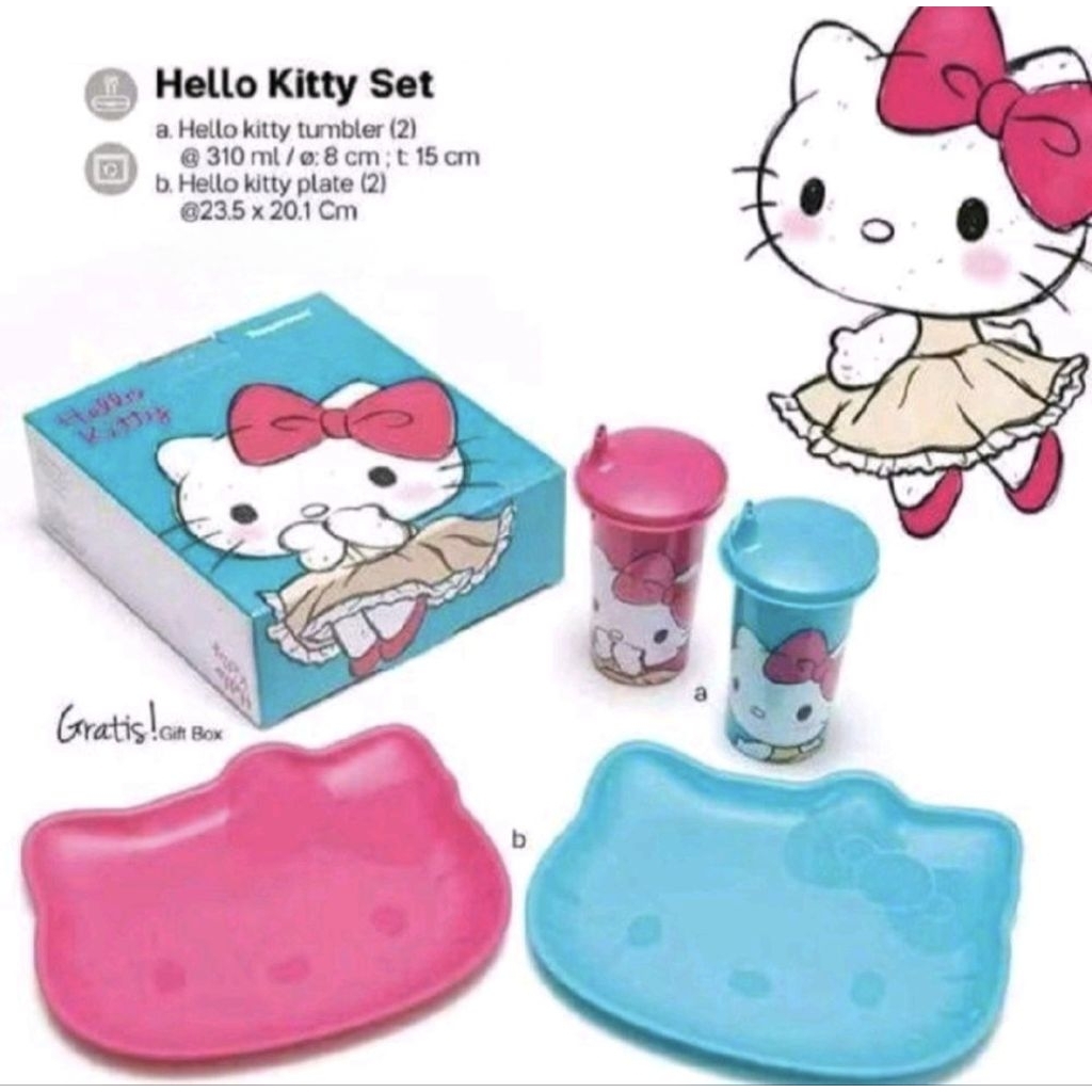 Hello Kitty Set Piring Makan Anak & Gelas Tumbler Tupperware