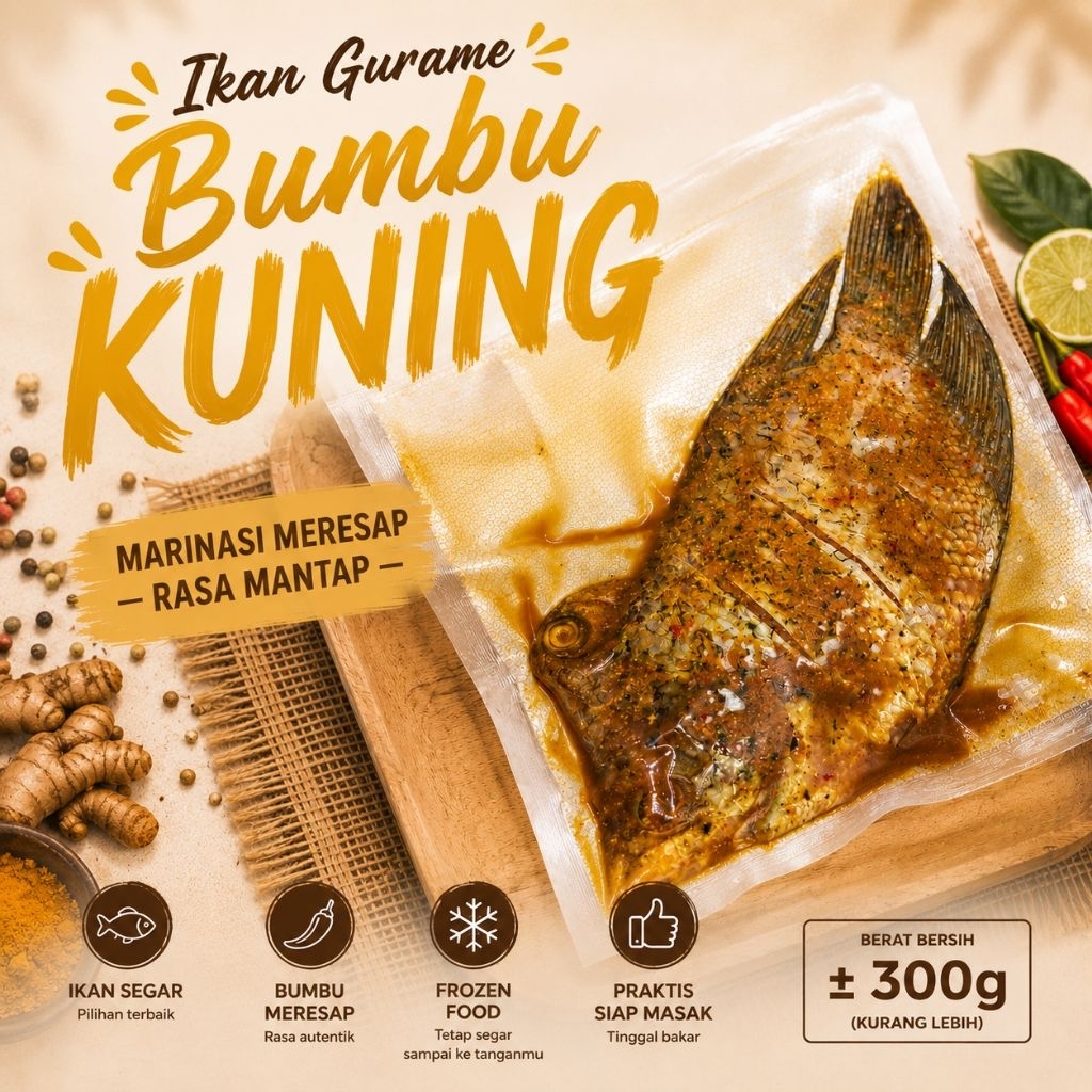 Ikan Gurame Marinasi Frozen Bumbu Kuning Siap Masak Siap Goreng - Praktis Dan Lezat