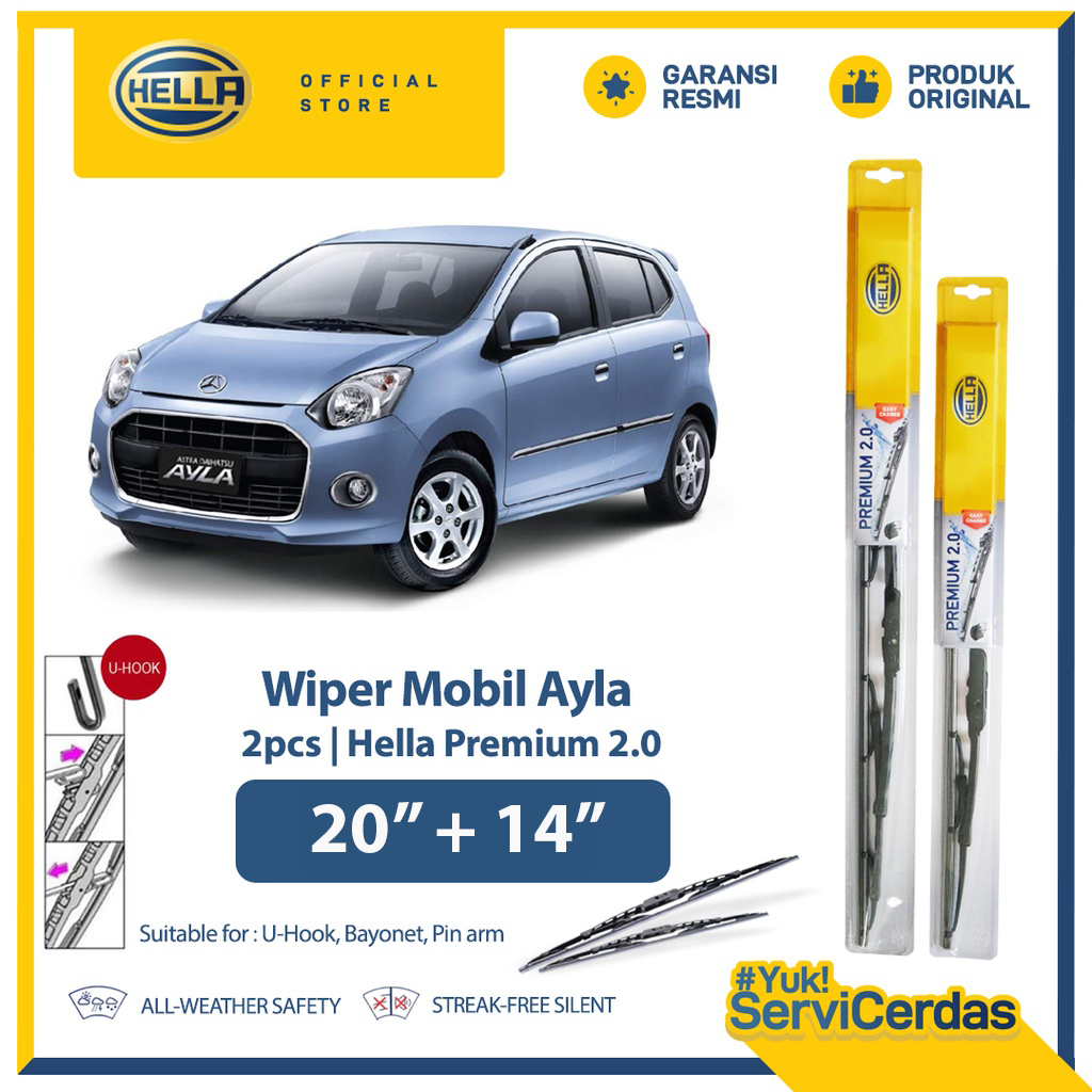 Wiper Mobil DAIHATSU Ayla 20" + 14" (2pcs) - HELLA Premium 2.0