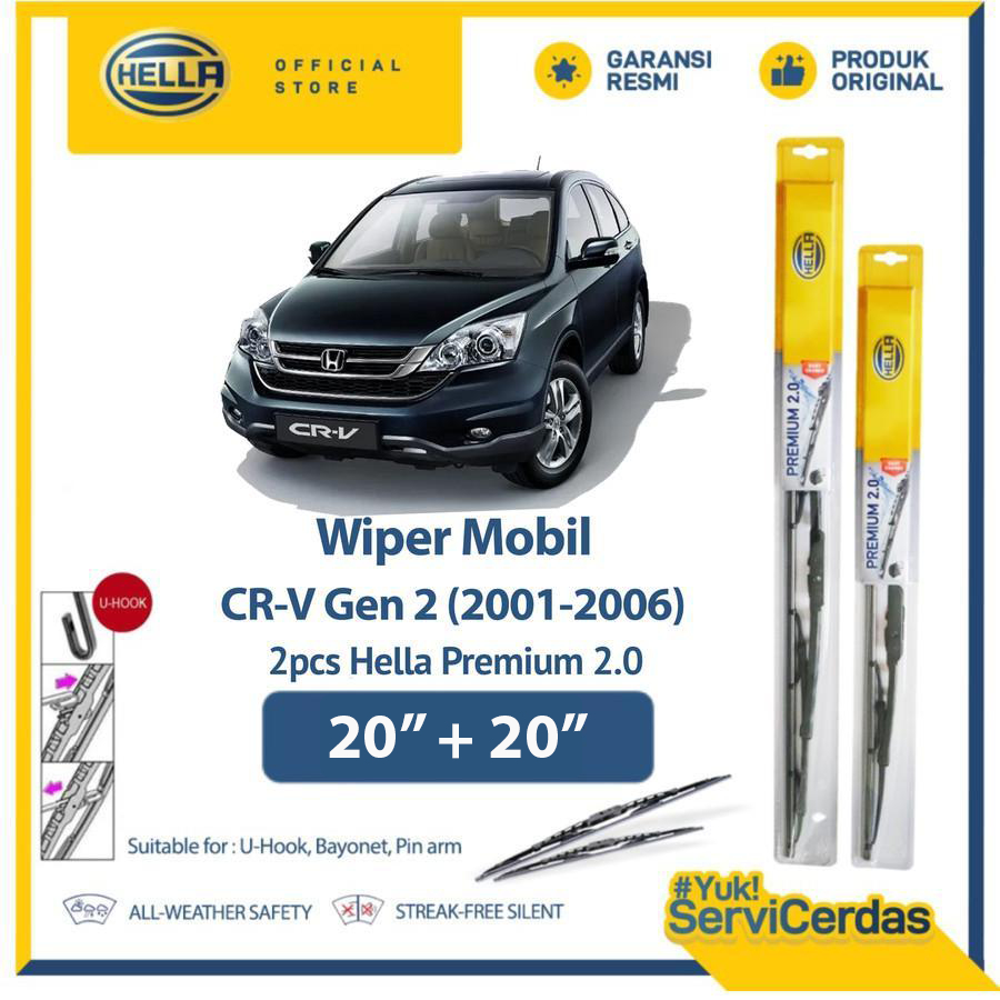 Wiper Mobil HONDA CRV Gen 2 2001-2006 20" + 20" (2pcs) - HELLA Premium 2.0