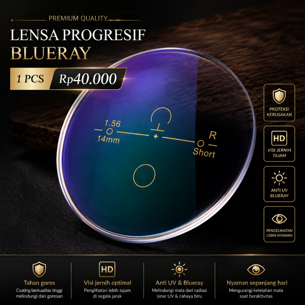 Lensa Progresif Blueray 1.56 Bahan CR39