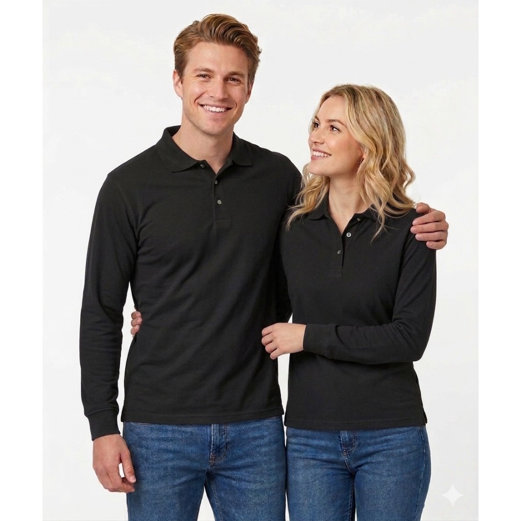 Kaos Kerah Panjang  FO POLOS WARNA HITAM / Kaos Kerah FO Lengan Panjang - Kaos Kerah Unisex – kaos k