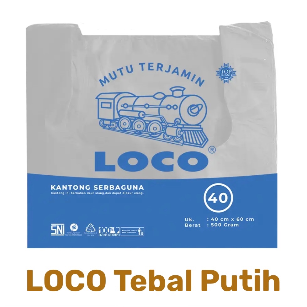 Ukuran 40 |KANTONG PLASTIK KRESEK TEBAL LOCO PUTIH 500 Gram | kantong kresek HD | plastik loco