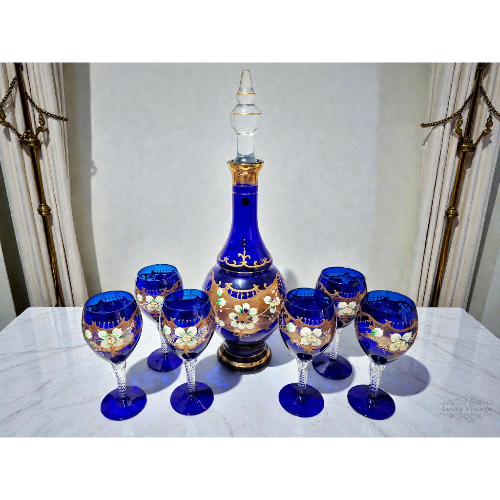 Vintage Bohemia Crystal Blue Decanter - Pajangan Gelas Kristal Bohemia