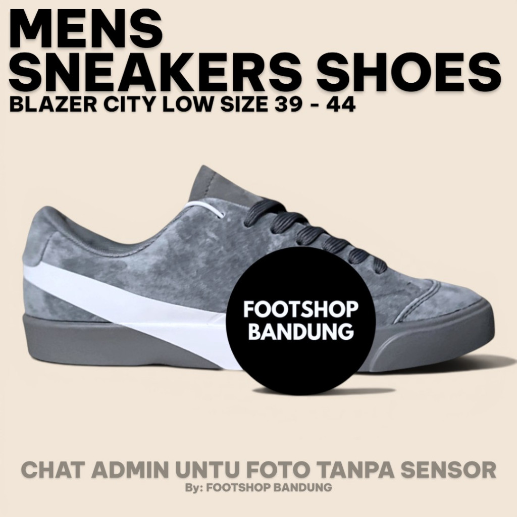 Sepatu Sneakers Casual Pria Blazer City Low Grey WHite Suede Size 39 - 44 100% BRAND NEW