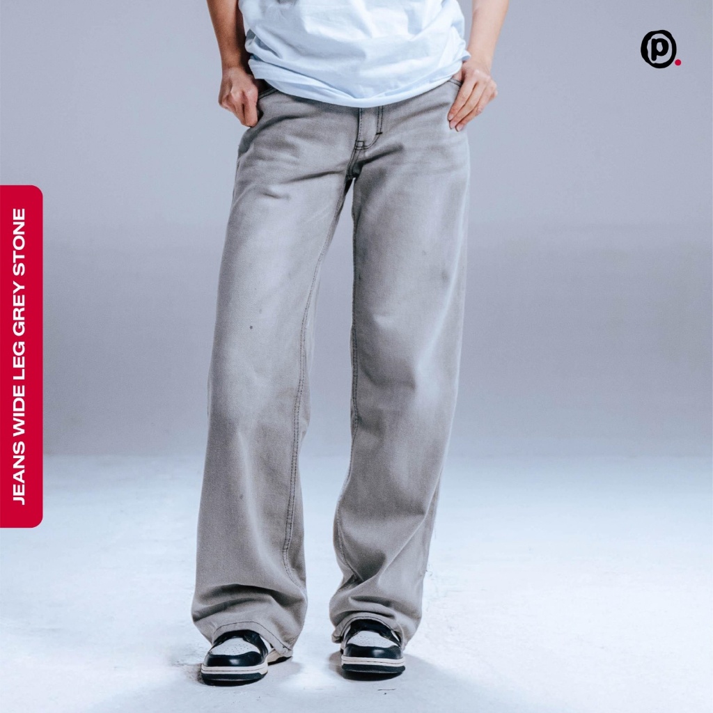 Pluviophile - Celana Wide Leg basic Grey Stone Baggy Denim Unisex Panjang
