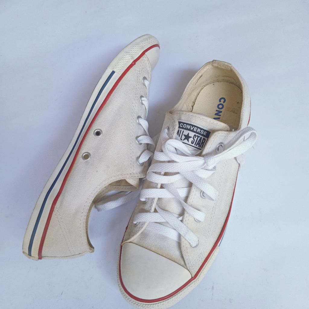 Original 100% Converse Low Slim Sepatu Sneakers Kanvas Low Cream Retro Casual Unisex Pria Wanita