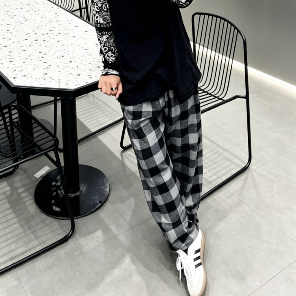 Celana Flanel Tartan Grey Dark - Celana Tartan Unisex - Tartan Pants Kekinian