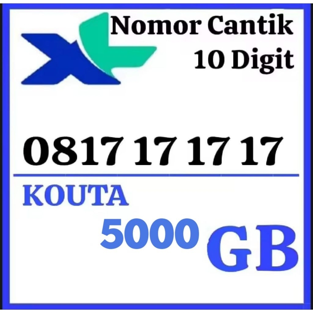 Kartu Perdana XL 10 digit dengan nomor cantik bonus kuota 5000gb masa aktif 1 tahun