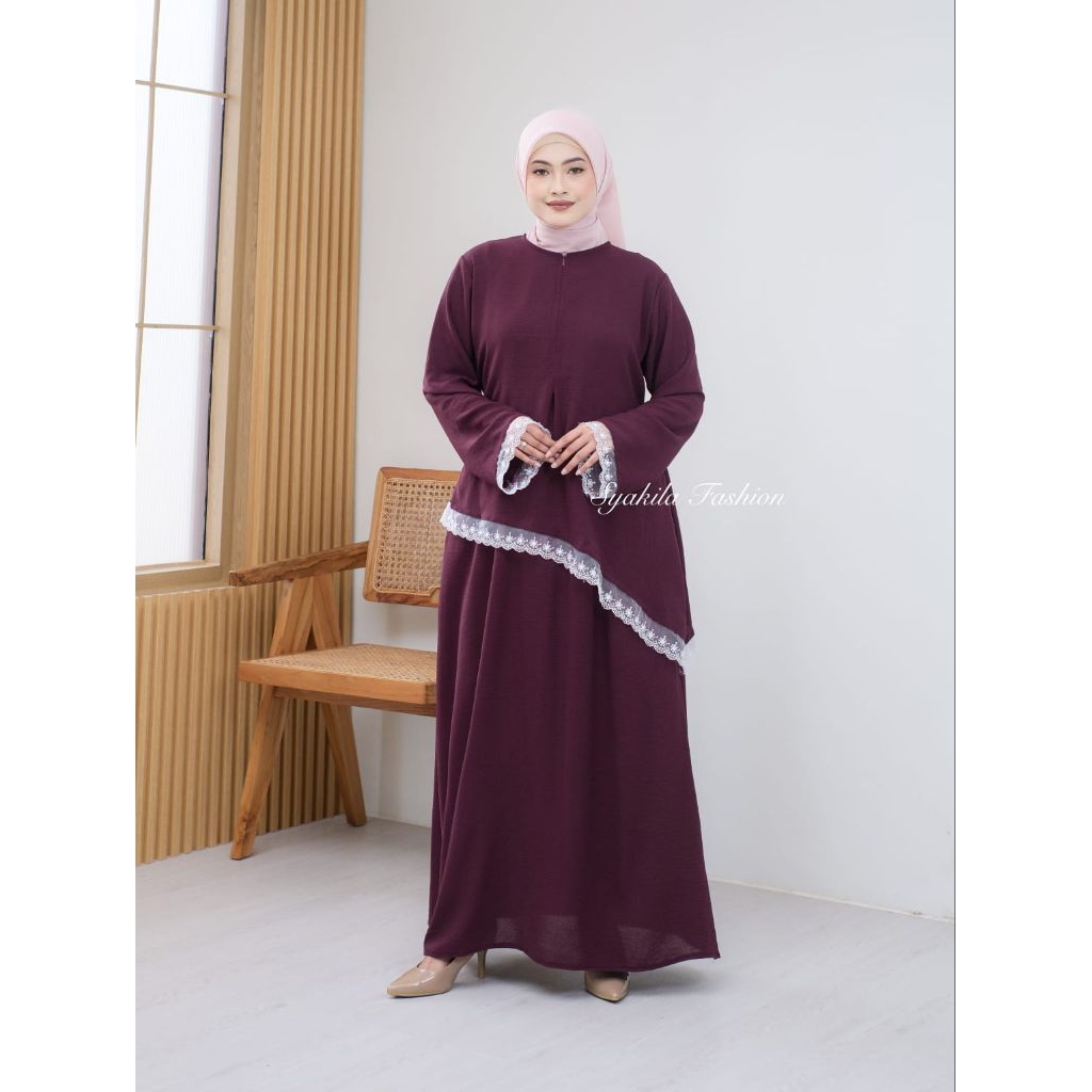 Zhafira Lace OneSet Tunik rok Malay / Tunik Asimetris renda/ Outfit lebaran/ outfit bukber / Outfit 
