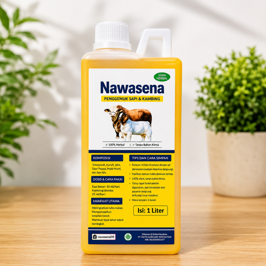 Nawasena 1L Vitamin Sapi & Kambing Cepat Gemuk – Nafsu Makan Naik, Herbal Campur Pakan