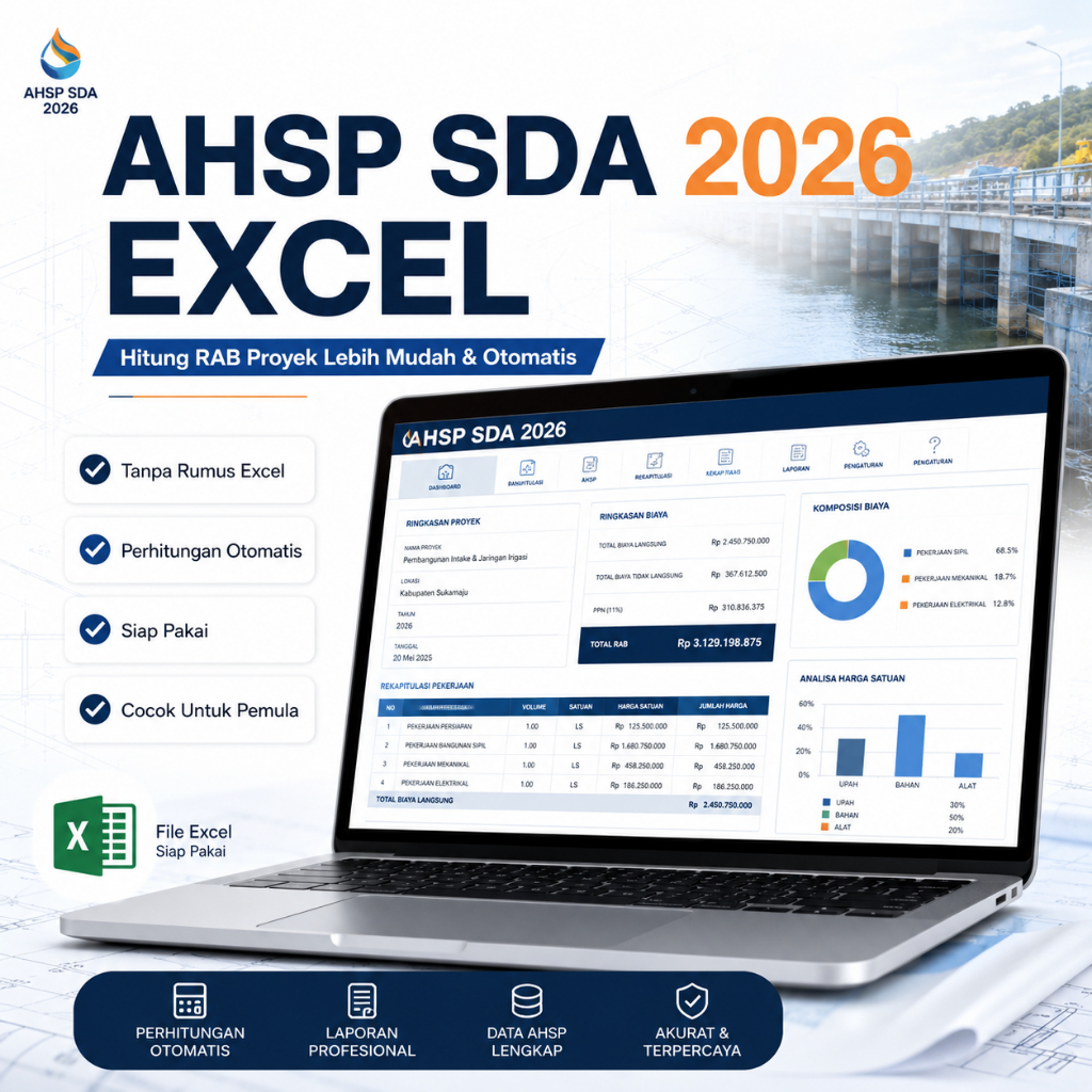 AHSP SDA 2026 Excel - Hitung RAB Sumber Daya Air Otomatis | Analisa Harga Satuan Pekerjaan Siap Paka