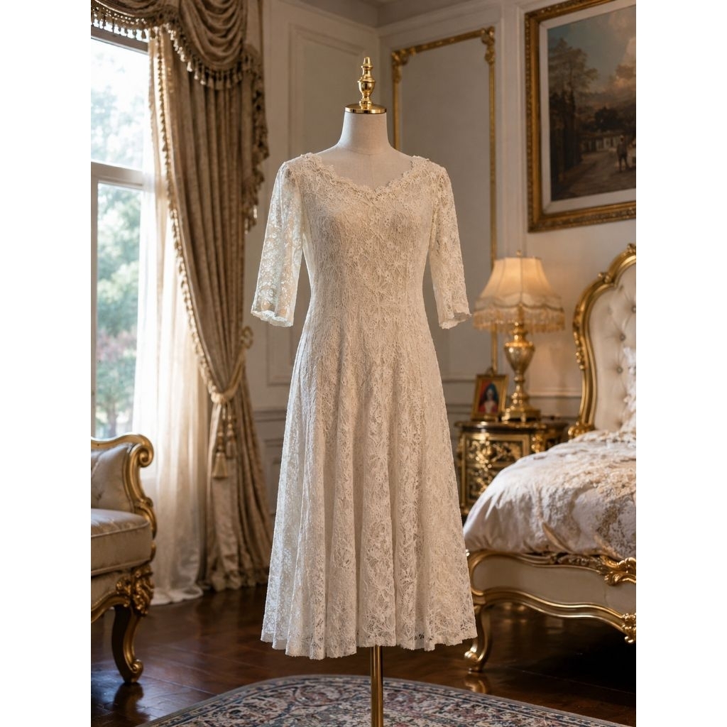 dress brokat brukat Lace renda brokat bunga flower floral vintage mewah premium elegant top atasan b