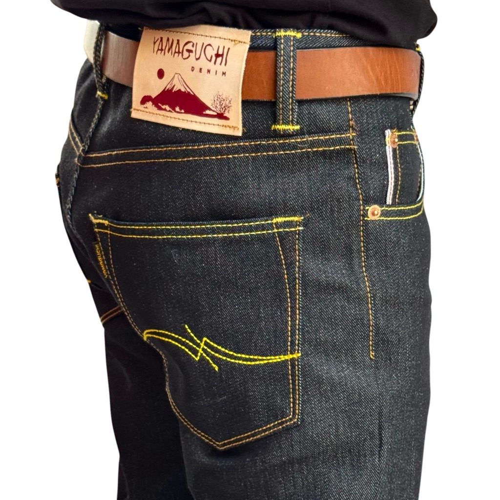 YAMAGUCHI Denim Black Indigo 15oz Selvedge Accent Slim Straight Raw Denim Sanforized 26-41