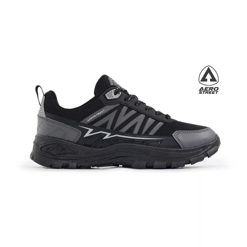 Aerostreet Trex Outdoor Shoes Unisex Hitam/Hitam/Abu sepatu Boots Pria Wanita Sporty Aktivitas trekk