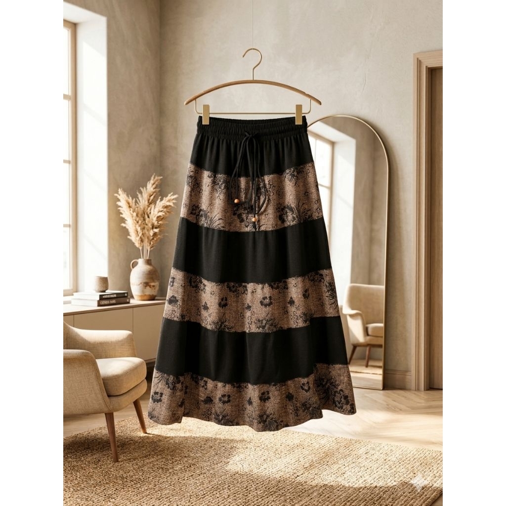 rok panjang hitam motif preloved