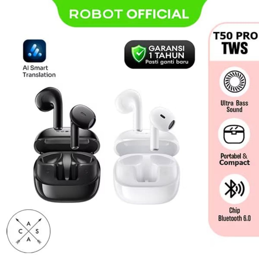 HEADSET TWS ROBOT T50 PRO ORIGINAL