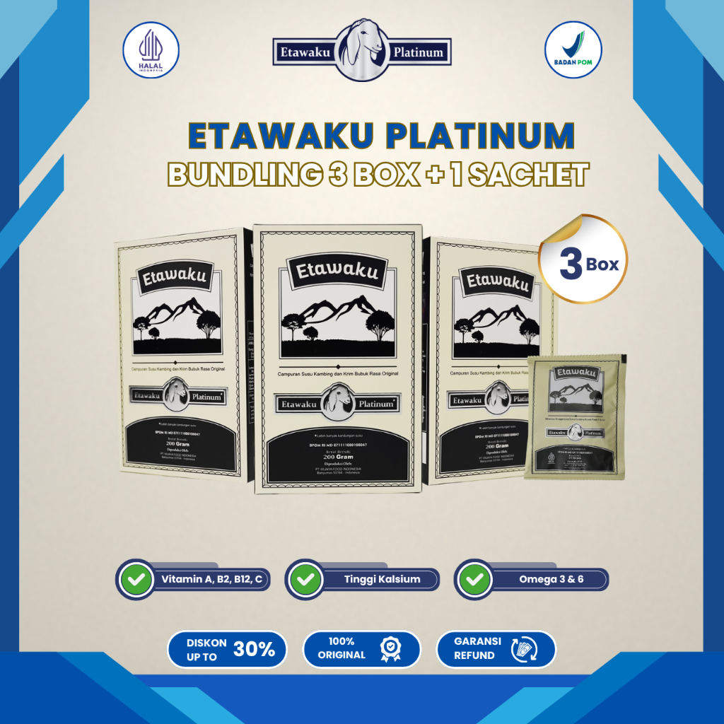 Etawaku Platinum 3 Box + 1 Box Sachet Susu Kambing Etawa Untuk Atasi Nyeri Tulang Sendi dan Sesak Na