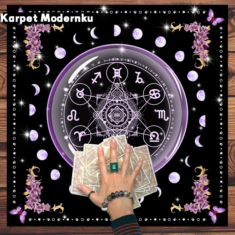 Karpet Modernku Karpet Alas Tarot Ramalan Anti Selip Motif Zodiak Bulan Anti Slip Tahan Lama
