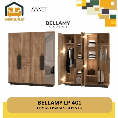 Lemari Pakaian Kayu 4 Pintu Jumbo Premium/ Lemari Baju Model Classic Besar  Bellamy  LP 401/301 AVAN