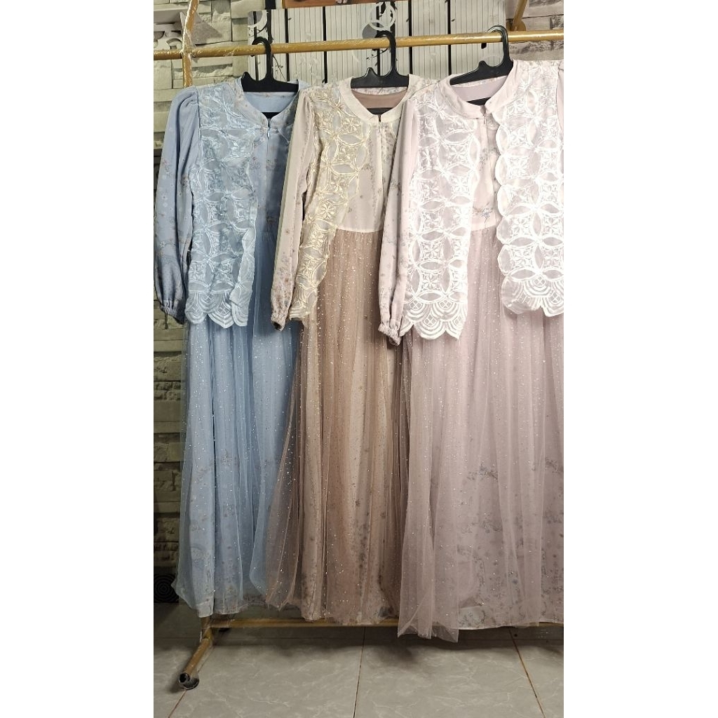 Gamis Wanita Syari Model Brukat Modern dengan Bahan Ceruty Babydoll