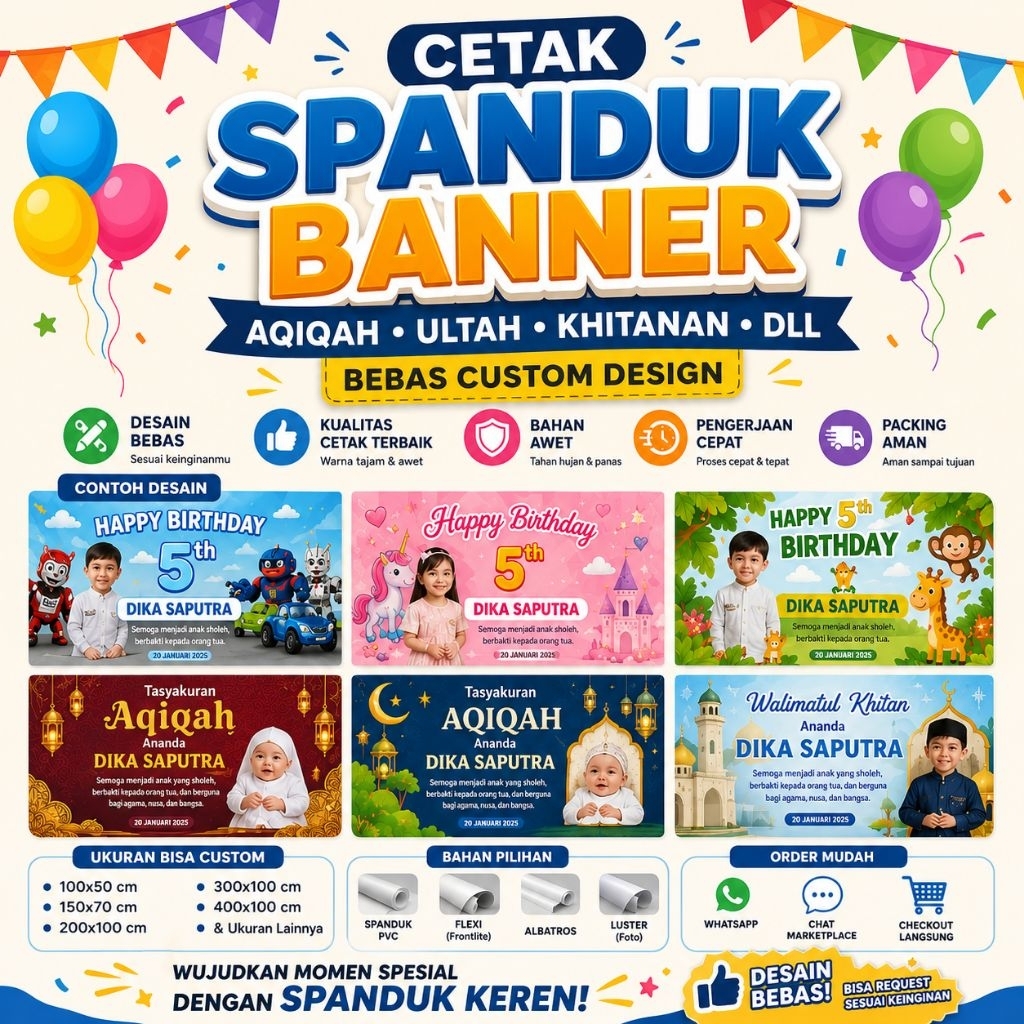 Cetak Spanduk Banner Acara Ultah Aqiqah Khitanan bebas custom