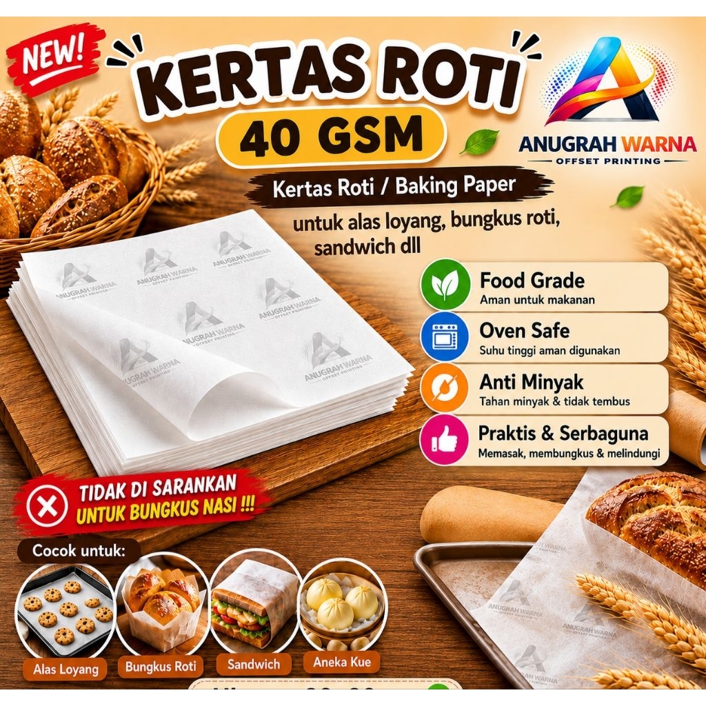 CUSTOM Kertas Roti Foodgrade 1000 Pcs /cetak kertas roti custom / cetak logo / burger / kertas Kenta