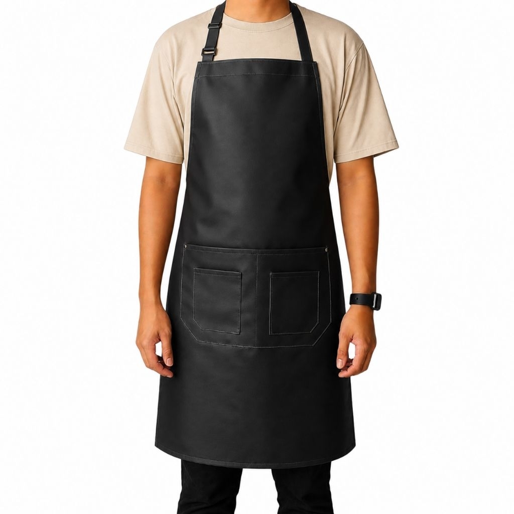Apron Kulit Sintetis Premium – Apron Barista / Barber / Cafe Stylish Tahan Air
