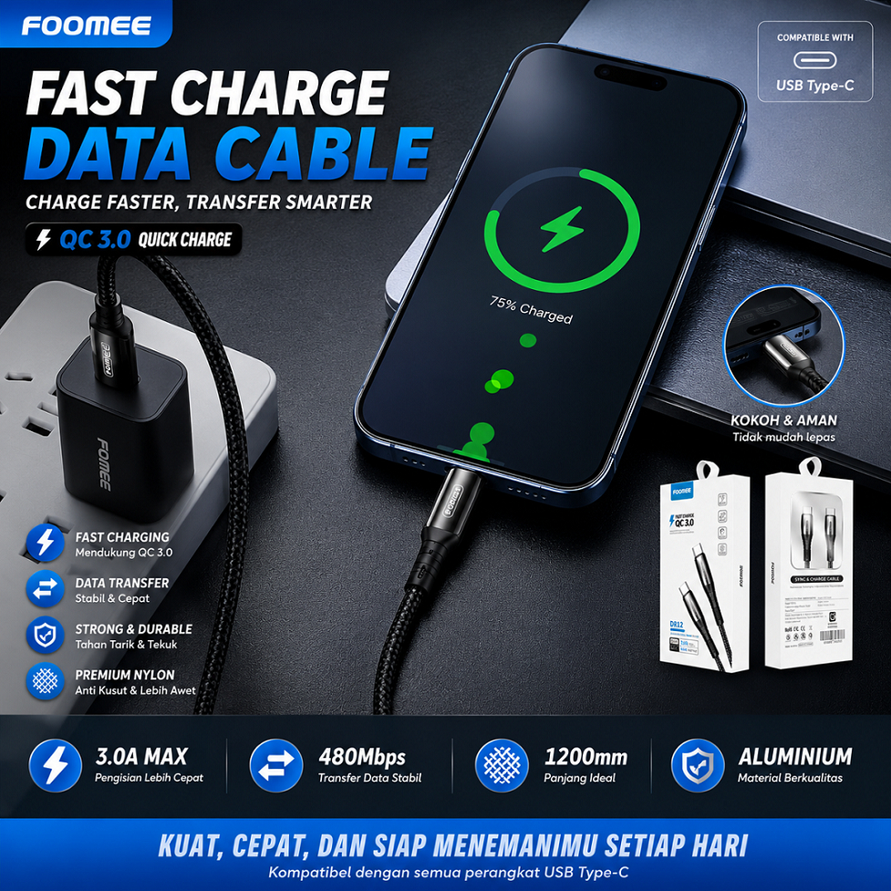 Kabel Data Foomee DR12 Type-C To Type-C PD60W
