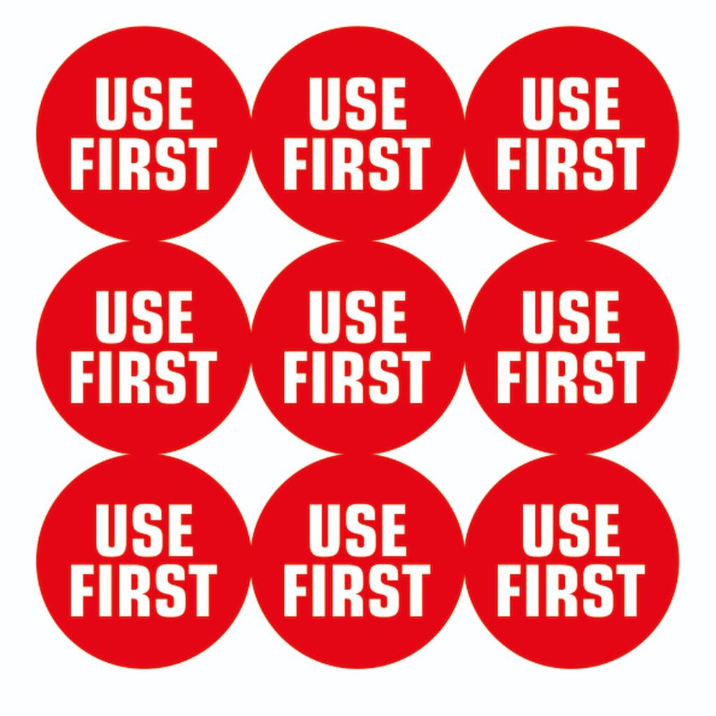 Stiker Label Use First Bulat Diameter 1,5cm Warna Merah isi 100pcs/lembar