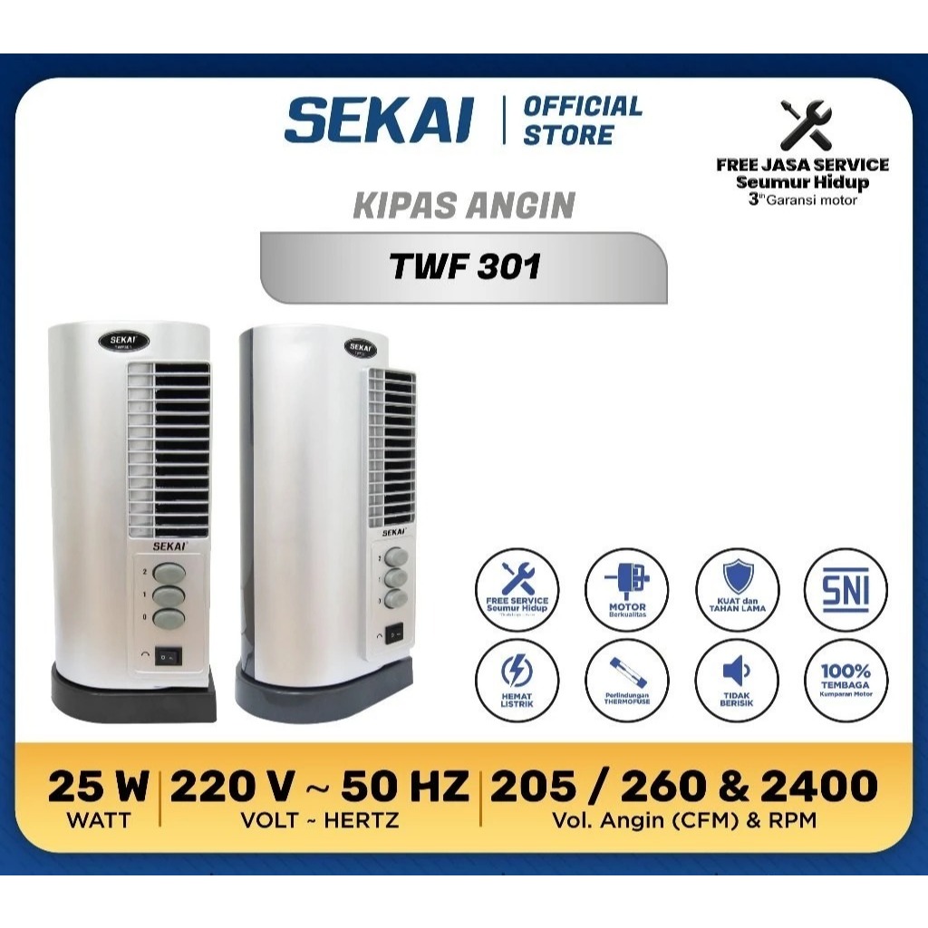 SEKAI Tower Fan TWF-301 Kipas Angin Menara Meja Hemat Listrik Desain Modern Garansi Resmi