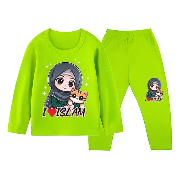 Piyama Stelan Anak Gadis Kecil Muslim I Love Islam Nyaman Tahan Lama 1-10 Tahun 2003