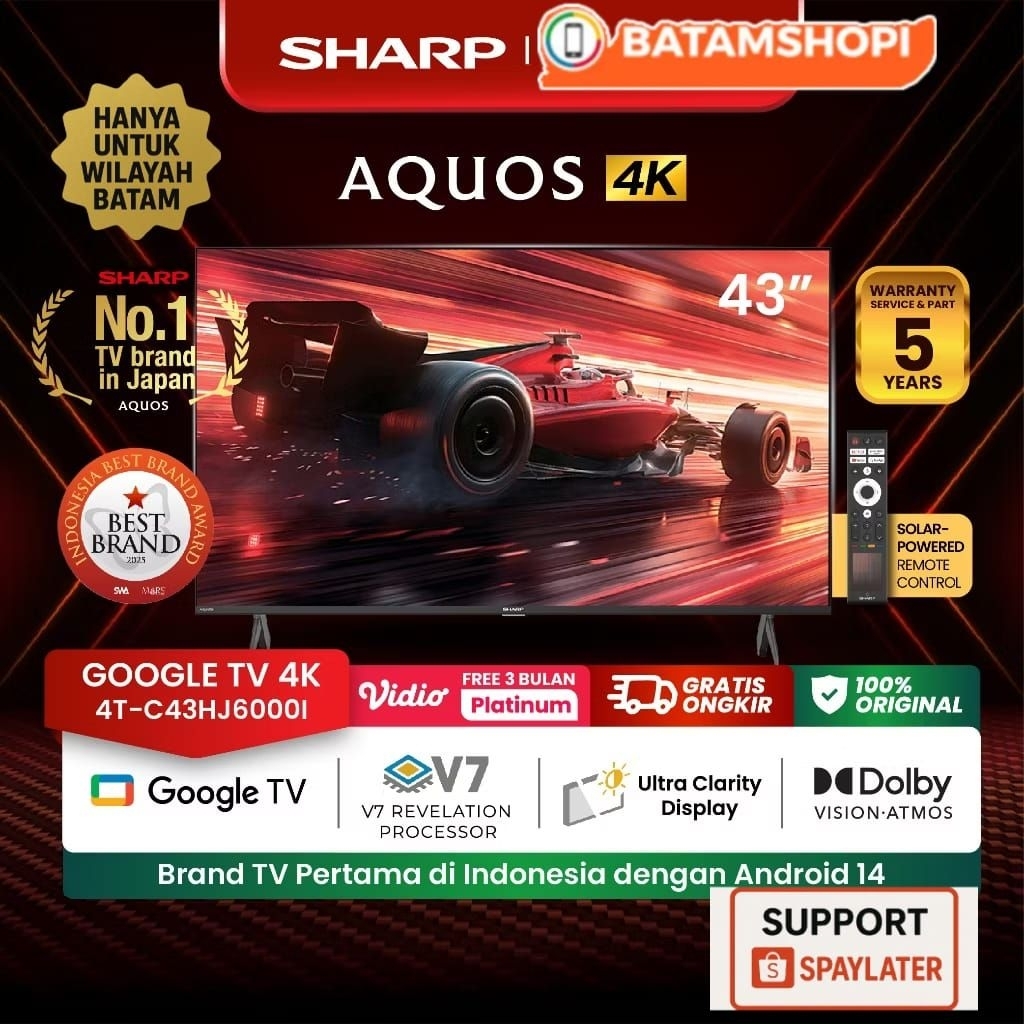 TV SHARP 43HJ6000i AQUOS 4K 43 " INCH ANDROID GOOGLE TV GARANSI - BATAM