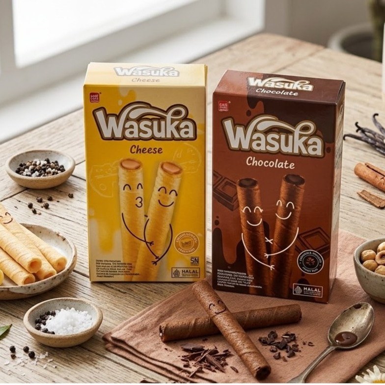 WASUKA WAFER ROLL CHOCOLATE 50GR / WASUKA WAFER ROLL CHEESE 50GR / CEMILAN WAFER ROLL