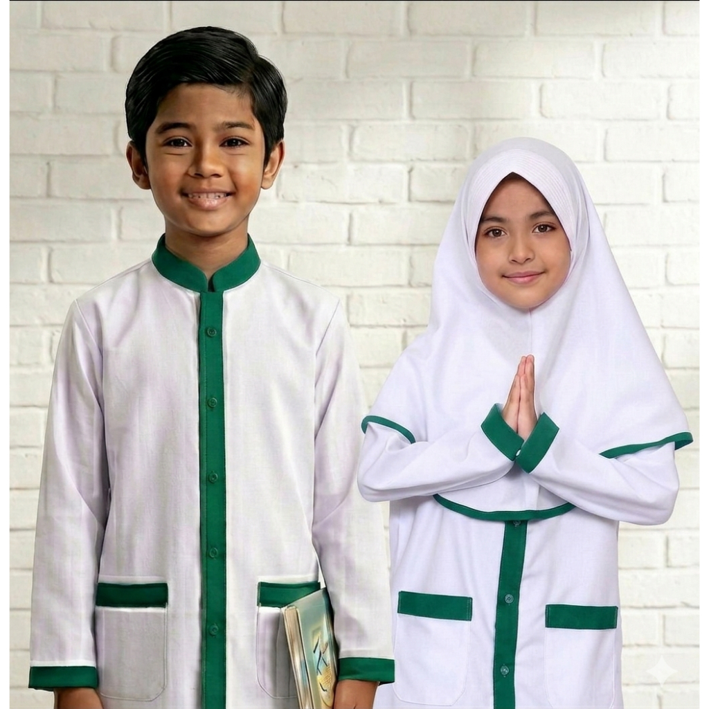 BAJU SEKOLAH SD MI MADRASAH MDA PUTIH LIS HIJAU BAHAN OXFORD TEBAL-BAJU MI PUTIH STRIP HIJAU-BAJU SE