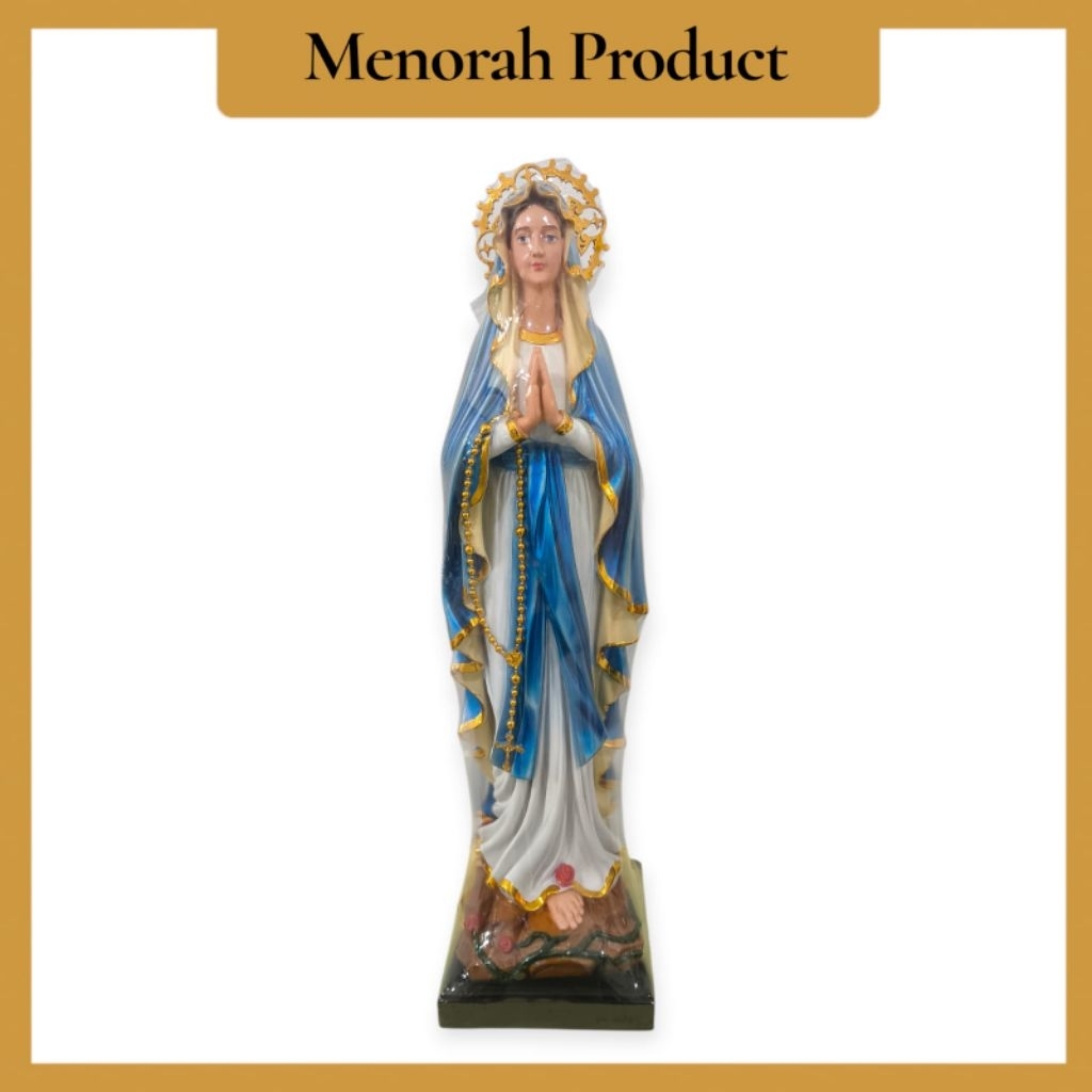 Patung Maria Lourdes + Lingkar Aura kepala. 60cm Biru Metalik